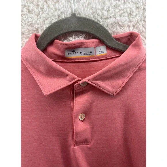 Peter Millar Golf Polo Shirt Men's Large Featherweight UPF 50 Performance Pink - Picture 4 of 10